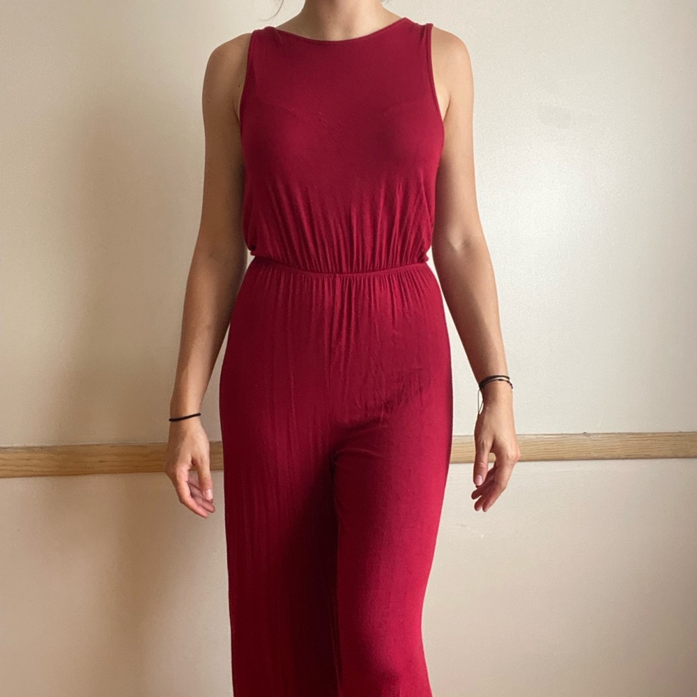 Burgandy Open Back Jumpsuit, US M